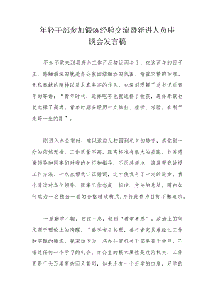 年轻干部参加锻炼经验交流暨新进人员座谈会发言稿.docx