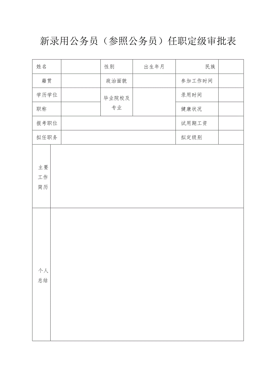 新录用国家公务员任职定级审批表.docx_第1页