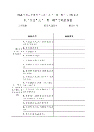 反“三违”及“一带一帽”专项检查表.docx