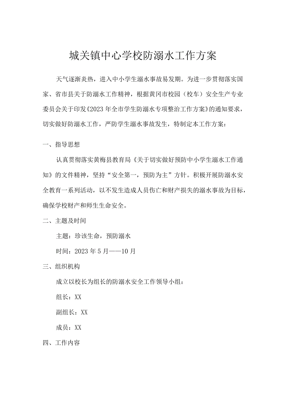 城关镇中心学校防溺水工作方案.docx_第1页