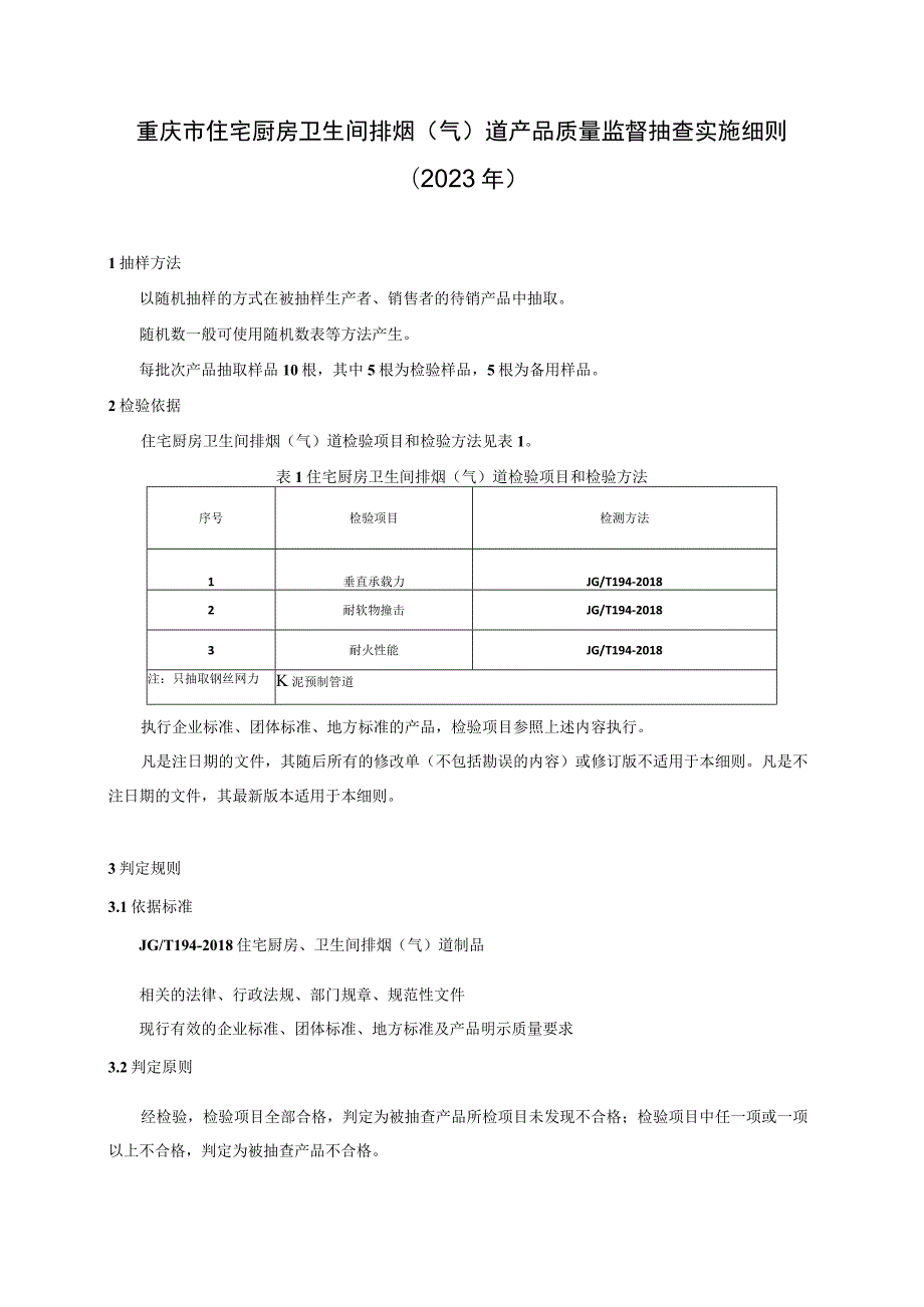 重庆市住宅厨房卫生间排烟气道产品质量监督抽查实施细则2023年.docx_第1页