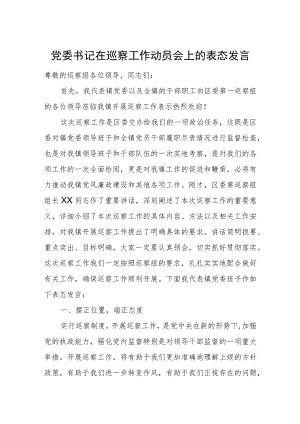 党委书记在巡察工作动员会上的表态发言.docx