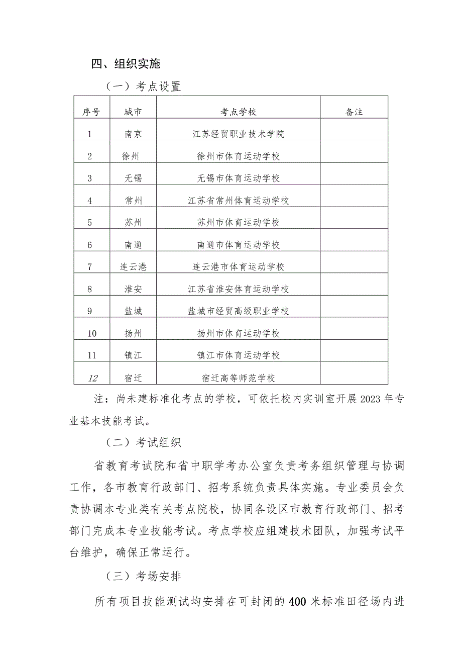 2023年江苏省中等职业学校学生学业水平考试运动与休闲类专业基本技能考试指导性实施方案.docx_第2页