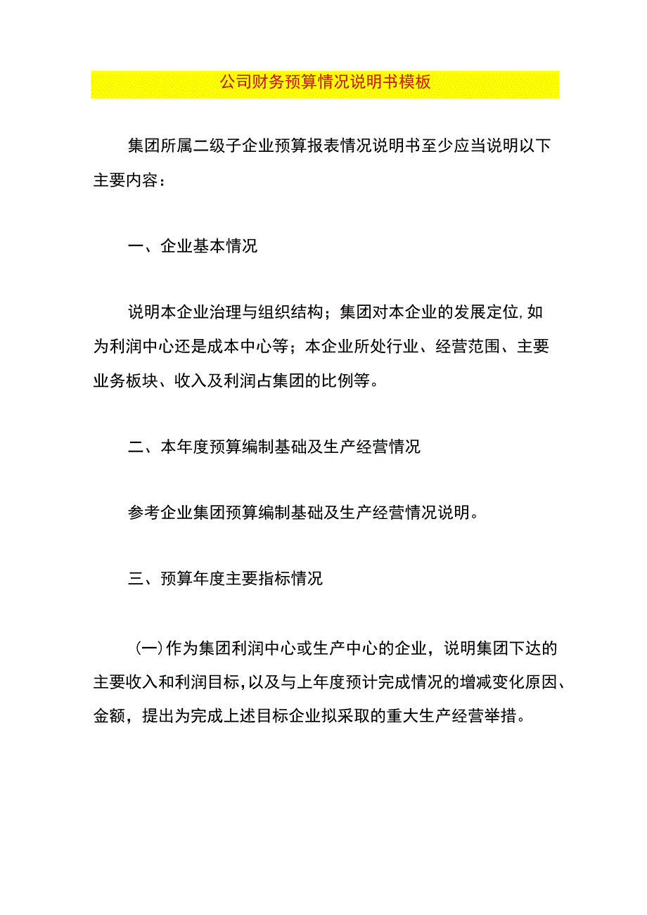 公司财务预算情况说明书模板.docx_第1页