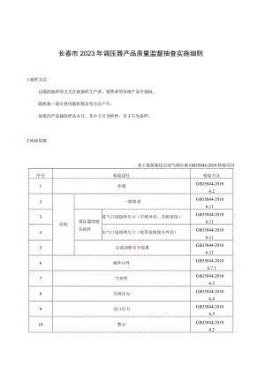 长春市2023年调压器产品质量监督抽查实施细则.docx