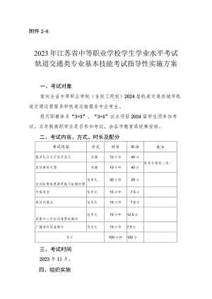 2023年江苏省中等职业学校学生学业水平考试轨道交通类专业基本技能考试指导性实施方案.docx