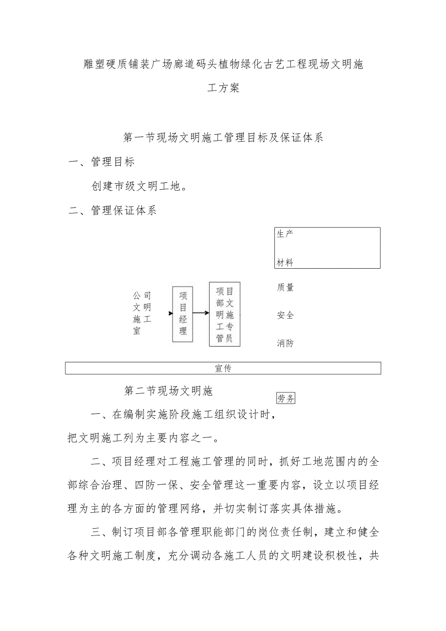 雕塑硬质铺装广场廊道码头植物绿化古艺工程现场文明施工方案.docx_第1页