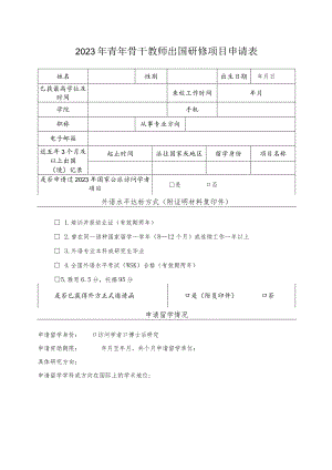 2023年青年骨干教师出国研修项目申请表.docx