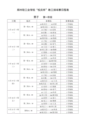 郑州轻工业学院“校庆杯”教工排球赛日程表.docx