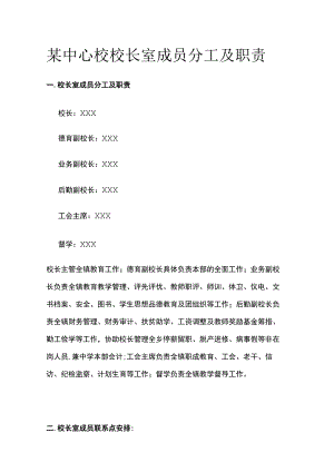 某中心校校长室成员分工及职责.docx