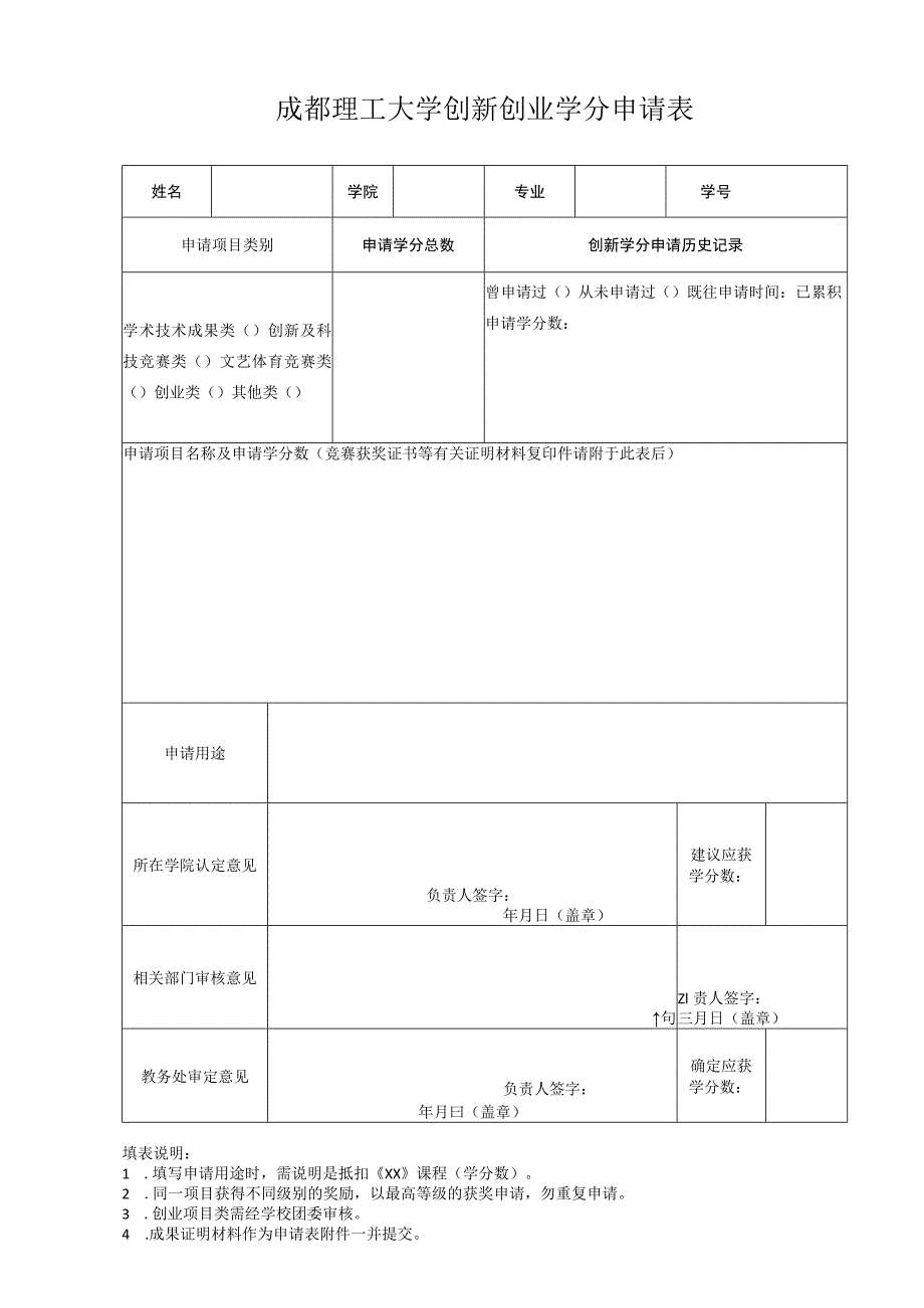 成都理工大学创新创业学分申请表.docx_第1页