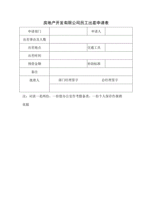 房地产开发有限公司员工出差申请表.docx