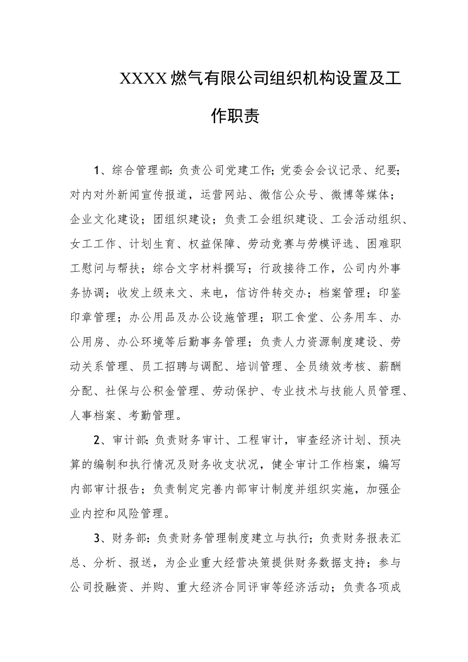 燃气有限公司组织机构设置及工作职责.docx_第1页