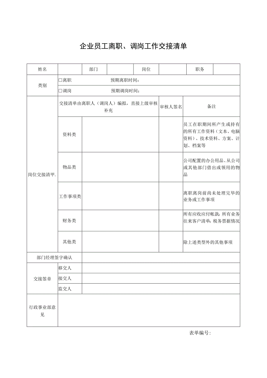 企业员工离职、调岗工作交接清单.docx_第1页