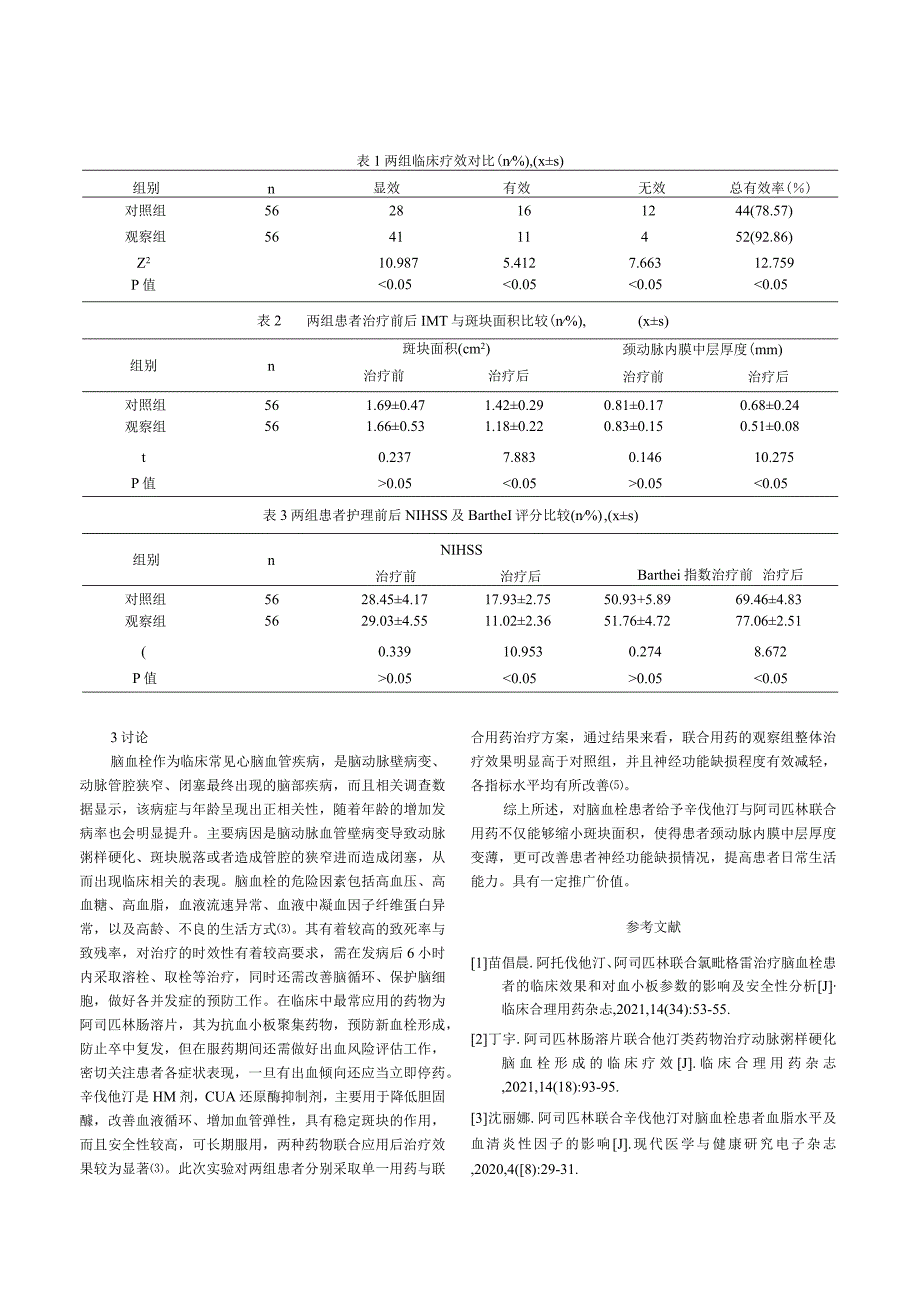 辛伐他汀联合阿司匹林治疗脑血栓的效果及对神经功能缺损的影响.docx_第3页