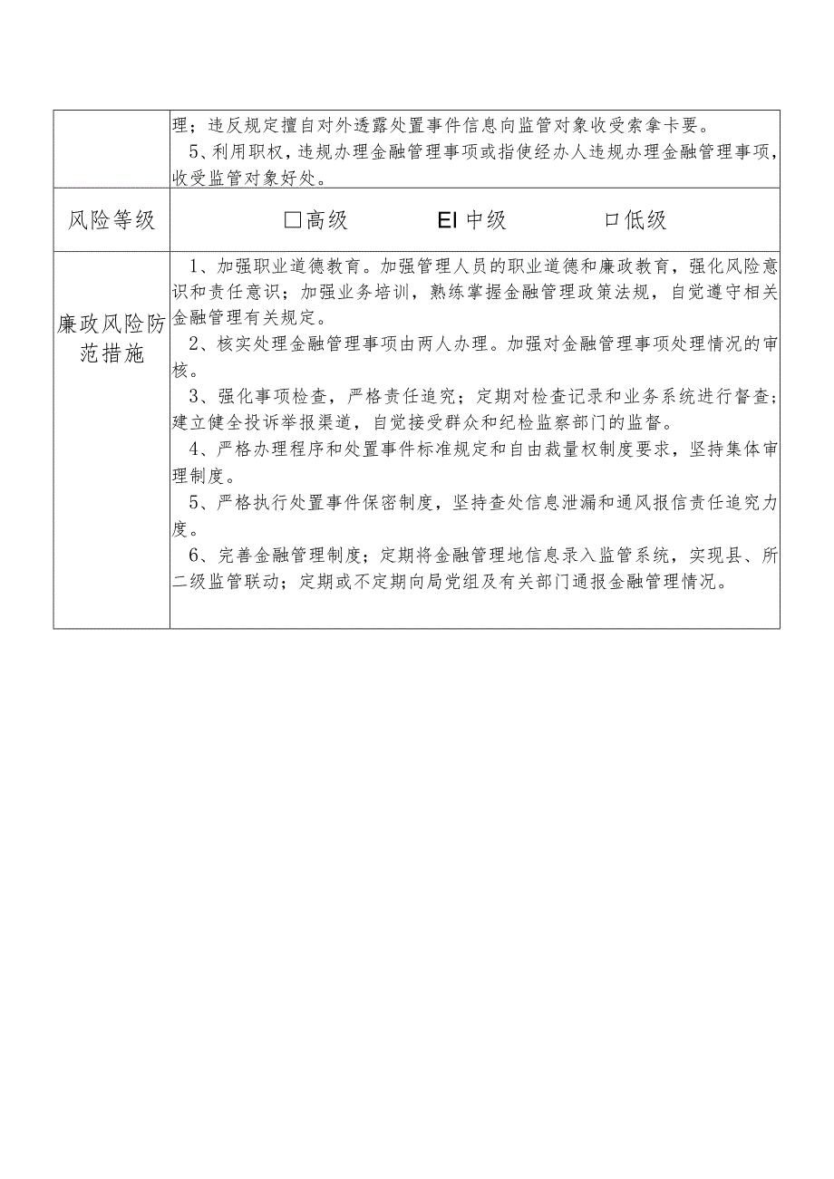 某县财政部门部门金融管理股股长个人岗位廉政风险点排查登记表.docx_第2页