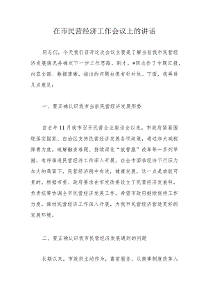 在市民营经济工作会议上的讲话.docx