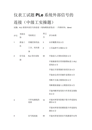 仪表工试题 PLC系统外部信号的连接（中级工实操题）.docx