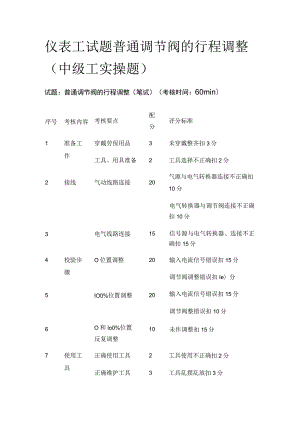 仪表工试题 普通调节阀的行程调整（中级工实操题）.docx