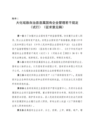 大化瑶族自治县县属国有企业管理若干规定（试行）（征求意见稿）.docx