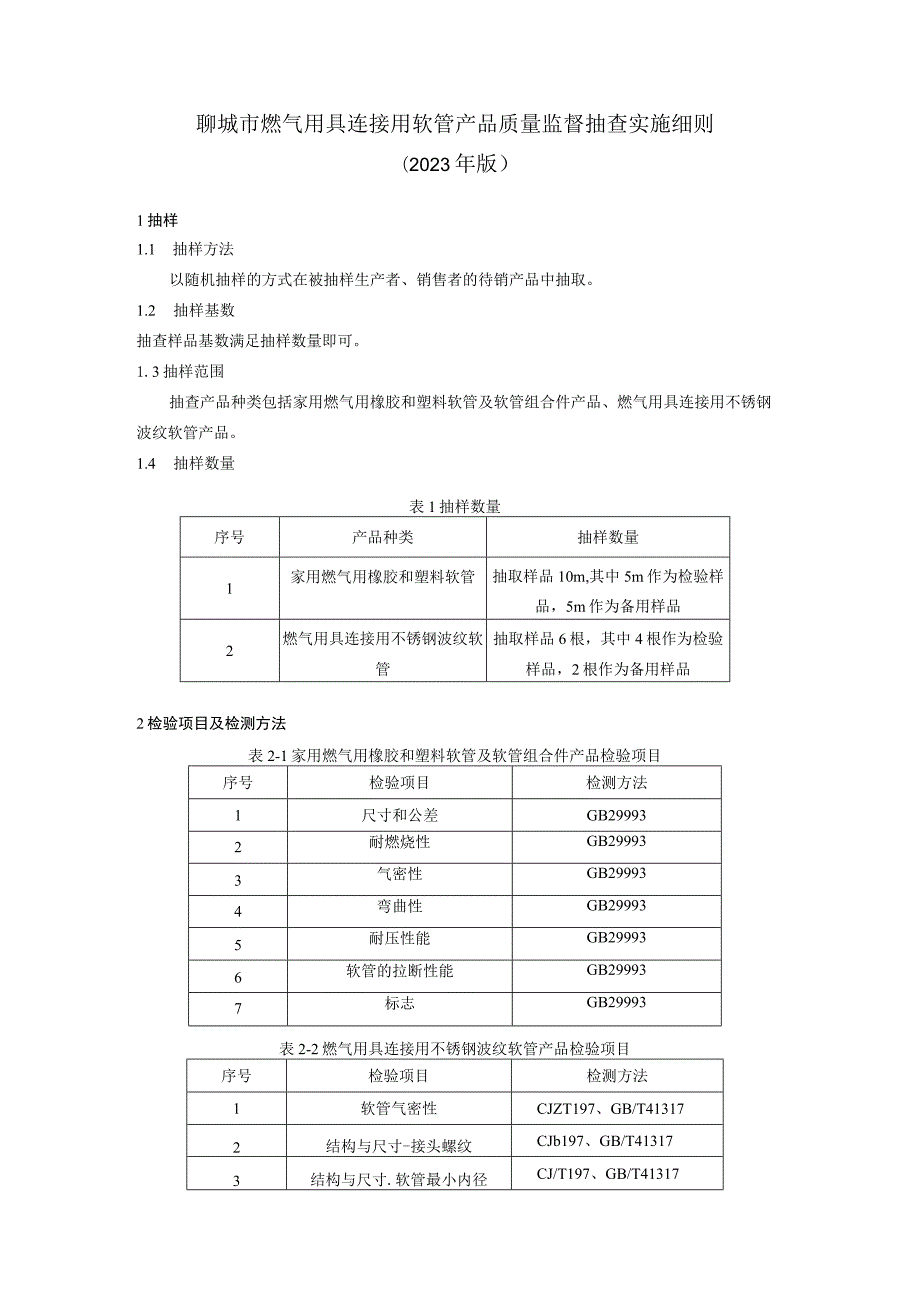 聊城市燃气用具连接用软管产品质量监督抽查实施细则（2023年）.docx_第1页