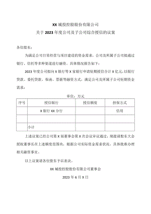 XX城投控股股份有限公司关于2023年度公司及子公司综合授信的议案.docx