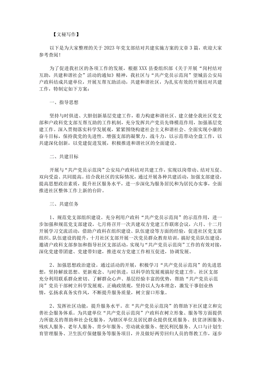 2023年党支部结对共建实施方案范文.docx_第1页