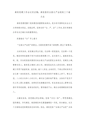 高校党建工作会议讲话稿高校落实全面从严治党的三个着力点.docx