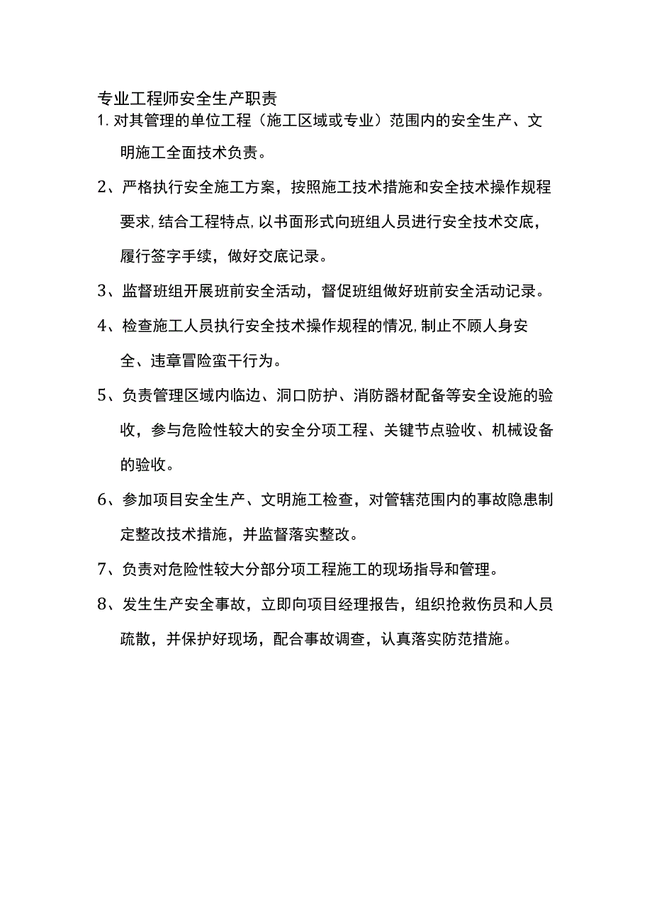 专业工程师安全生产职责.docx_第1页