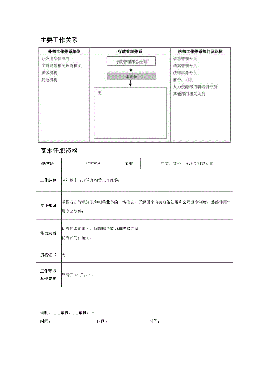 某房地产企业行政专员职位说明书.docx_第2页