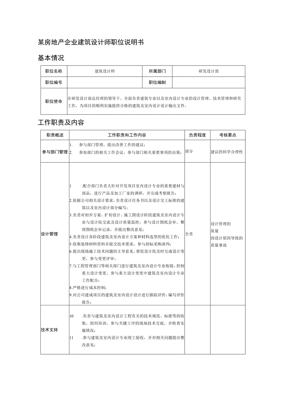 某房地产企业建筑设计师职位说明书.docx_第1页