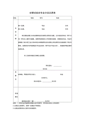 经管试验班专业分流志愿表.docx