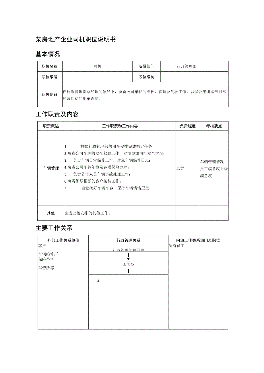 某房地产企业司机职位说明书.docx_第1页