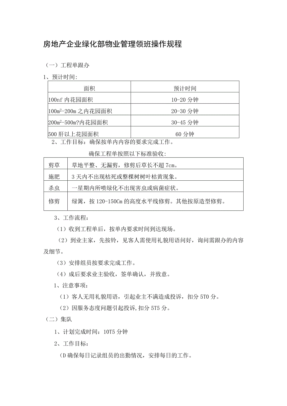 房地产企业绿化部物业管理领班操作规程.docx_第1页