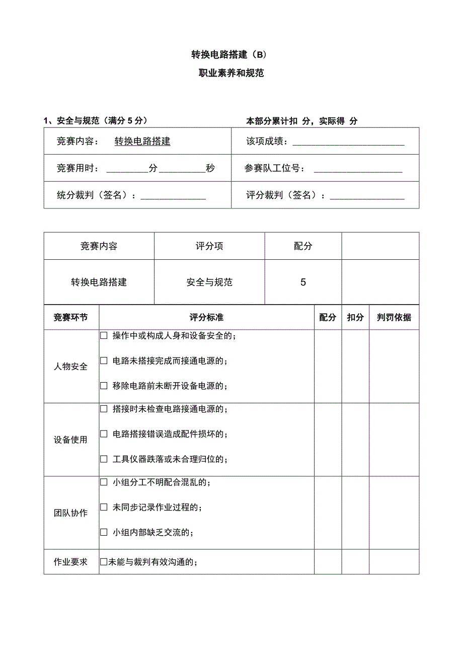 转换电路搭建B职业素养和规范该项成绩合计.docx_第1页