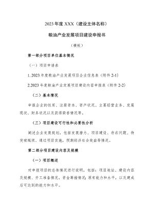 2023年度XXX建设主体名称粮油产业发展项目建设申报书模板.docx