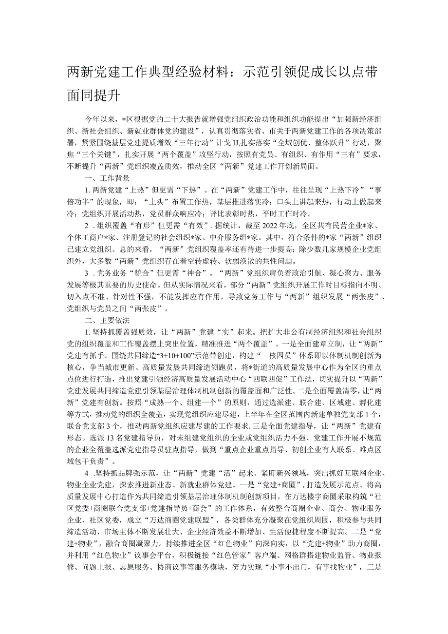 两新党建工作典型经验材料：示范引领促成长 以点带面同提升.docx_第1页