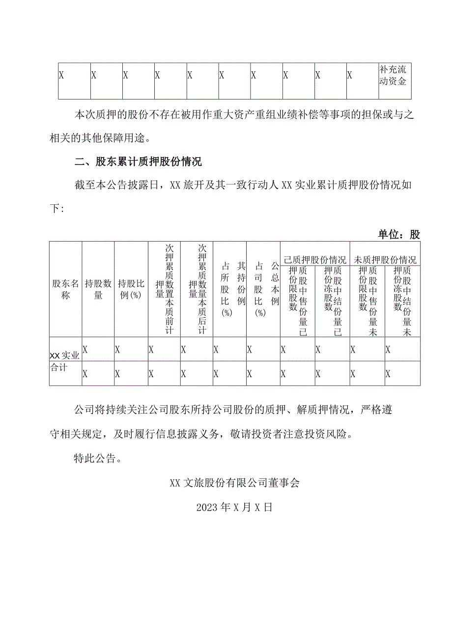 XX文旅股份有限公司关于股东部分股份质押的公告.docx_第2页