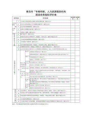 青岛市“专精特新”人力资源服务机构遴选培育指标评价表.docx