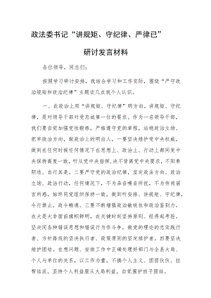 政法委书记“讲规矩、守纪律 、严律已”研讨发言材料范文.docx