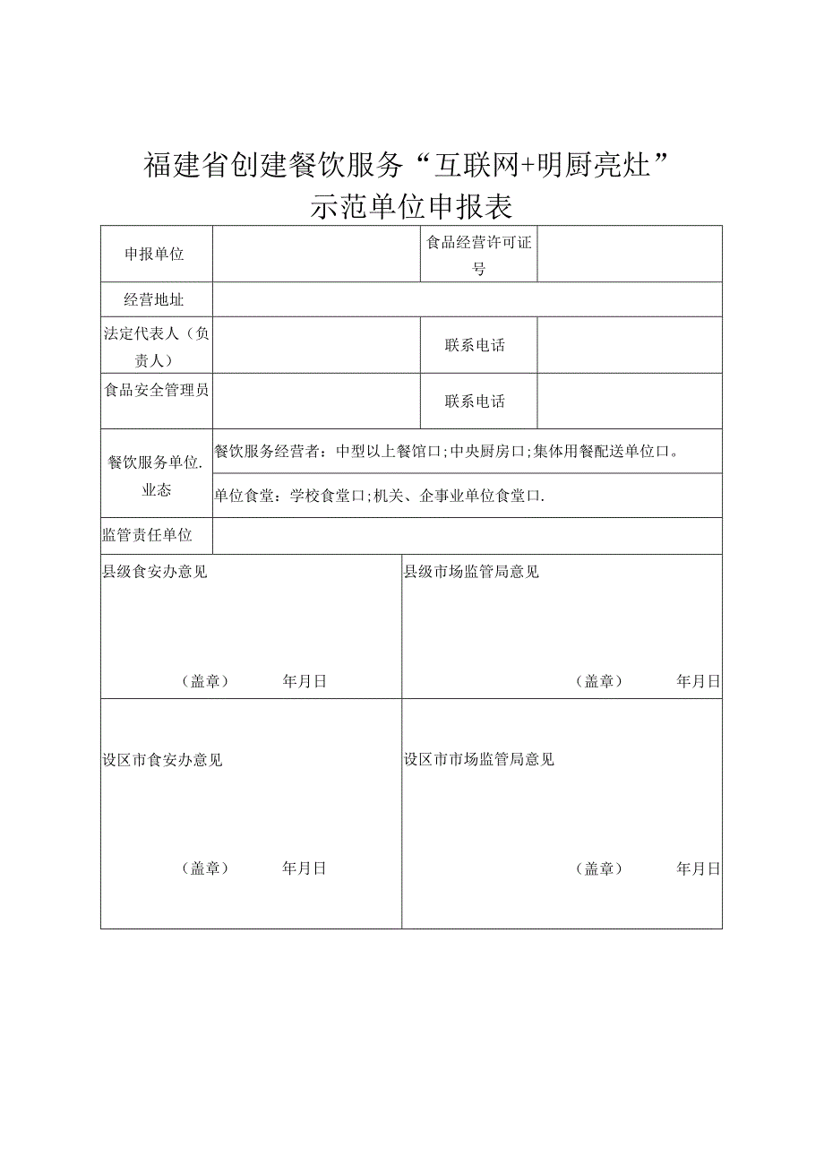 福建省创建餐饮服务“互联网 明厨亮灶”示范单位申报表.docx_第1页