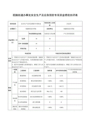 祝融街道办事处安全生产及应急预防专项资金绩效自评表.docx