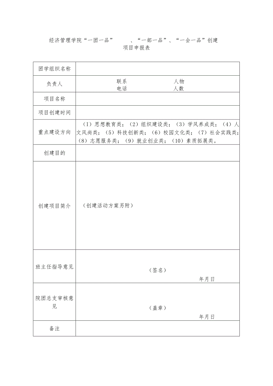 经济管理学院“一团一品”、“一部一品”、“一会一品”创建项目申报表.docx_第1页