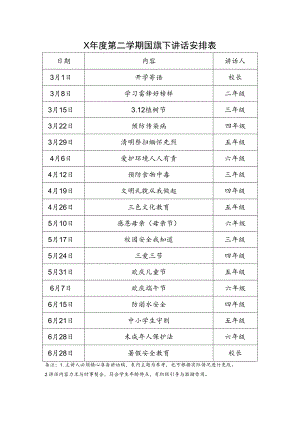 X年度X学期国旗下讲话安排表模板.docx