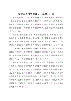 区委组织部党员干部主题教育研讨材料：做好第二批主题教育“秋种”功.docx