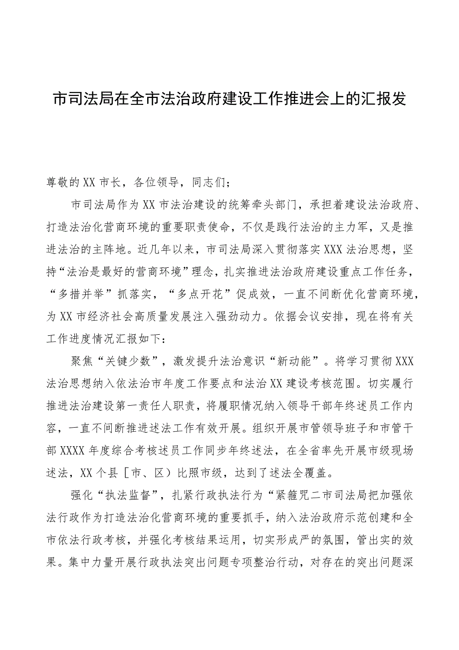 市司法局在全市法治政府建设工作推进会上的汇报发言.docx_第1页