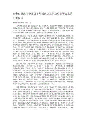 在全市新录用公务员导师制试点工作动员部署会上的汇报发言.docx