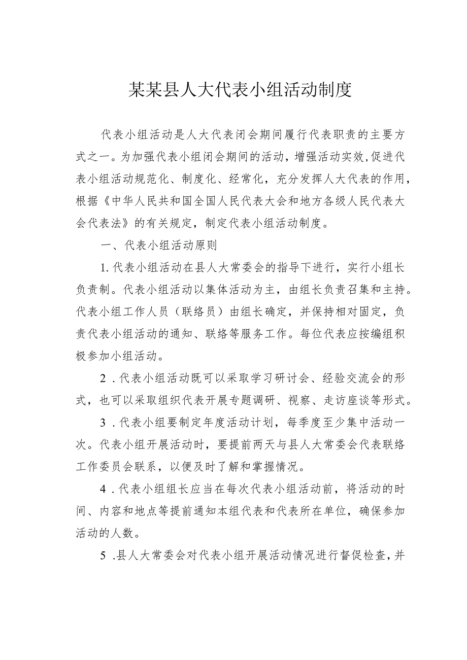 某某县人大代表小组活动制度.docx_第1页