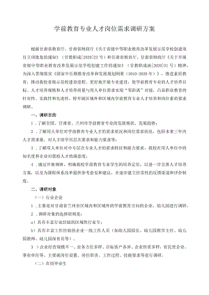 学前教育专业人才岗位需求调研方案.docx