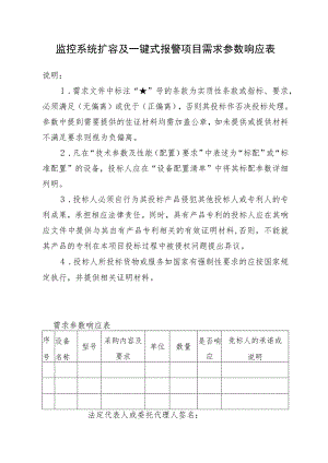 监控系统扩容及一键式报警项目需求参数响应表.docx